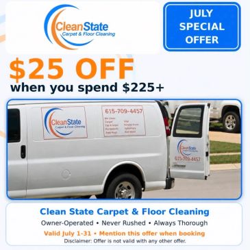 July special: $25 off Clean State Carpet &amp; Floor Cleaning on $225+.