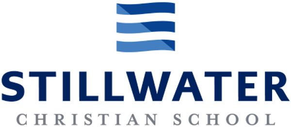 Stillwater Christian School logo with blue waves and text.