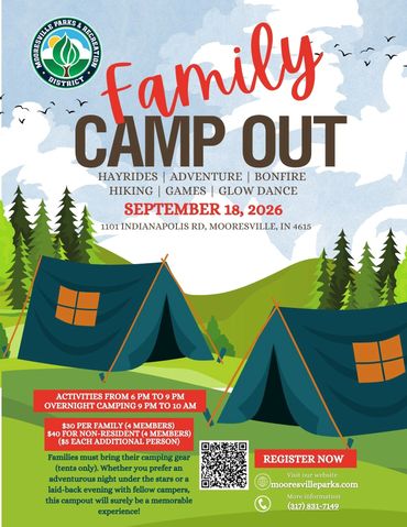 Family Camp Out event with hayrides, adventure, bonfire, and more on September 18, 2026.