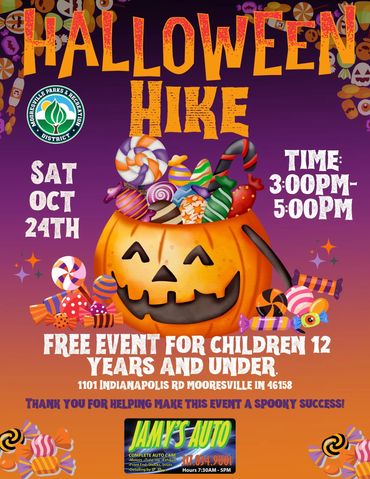 Halloween Hike event for children 12 and under, Oct 24, 3-5 PM.