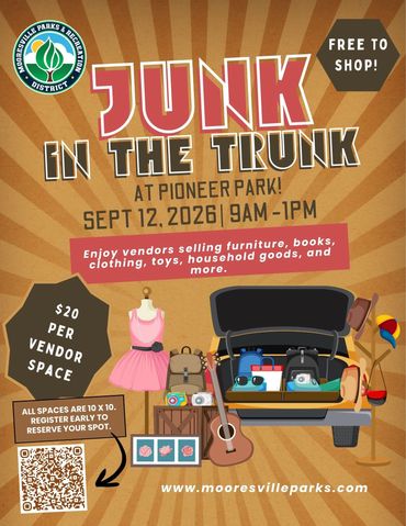 Flyer advertising 'Junk in the Trunk' event with vendor info and date.