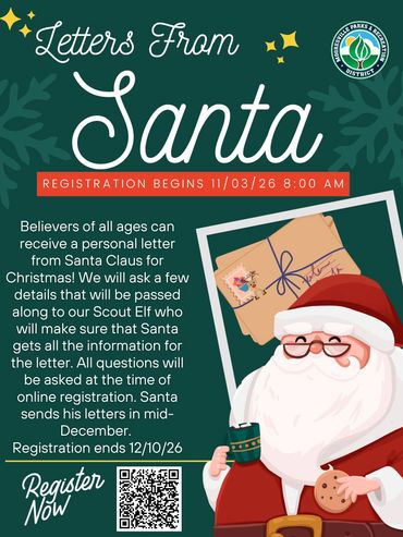 Santa letter registration opens Nov 3, closes Dec 10. Receive a personalized letter from Santa!