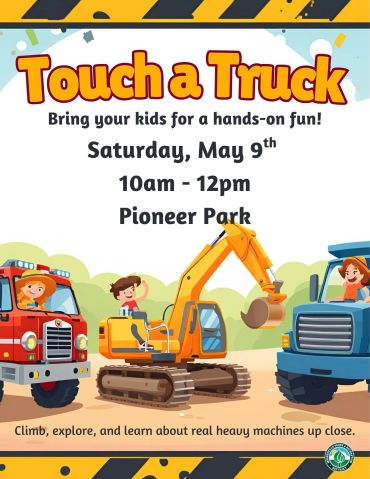 Flyer for a kids' event to explore and learn about trucks and heavy machines.