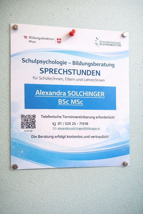 Poster for school psychology counseling sessions by Alexandra Solchinger in Vienna.