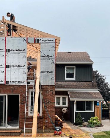 Second story addition being framed in Puslinch, Ontario