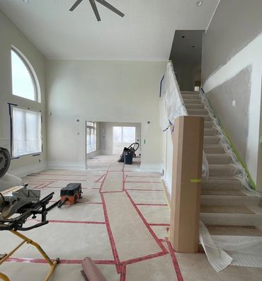 Main floor renovation in Conestogo. Floors  and stairs are installed and protected. Millwork in next