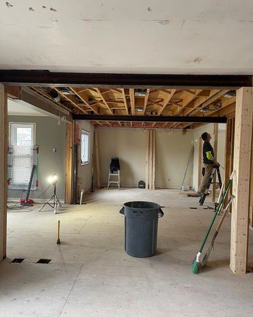 Two load bearing walls removed and replaced with 2 steel beams. Ready for the rough-ins to begin 