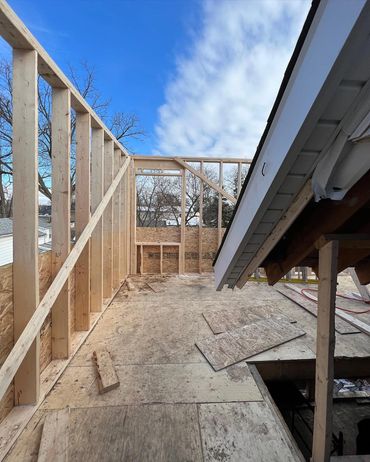 Two story addition being built in Galt, Framing walls and getting ready for the roof 