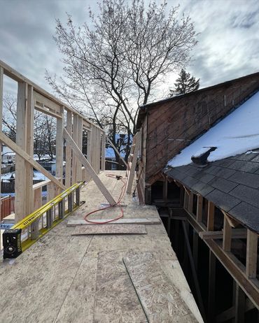 Two story addition being built in Galt, Framing walls and getting ready for the roof 