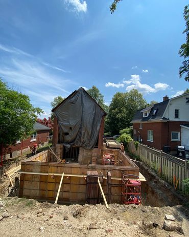 Large foundation formed and ready for concrete. Project located in Westmount