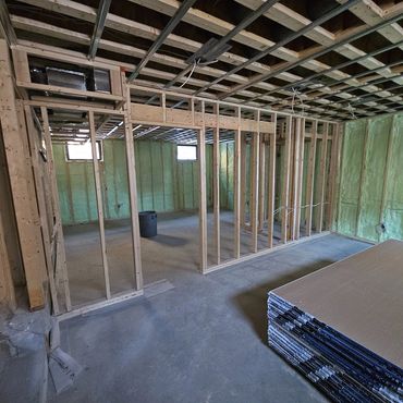 Basement in a addition being prepared for a home gym, sauna, and rec room. Belmont village 