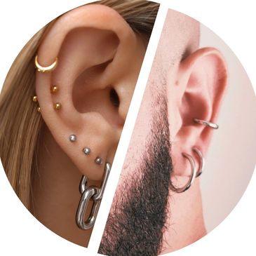 Diseño de oreja con piercings de alta calidad, exclusivos y seguros para mujeres y hombres