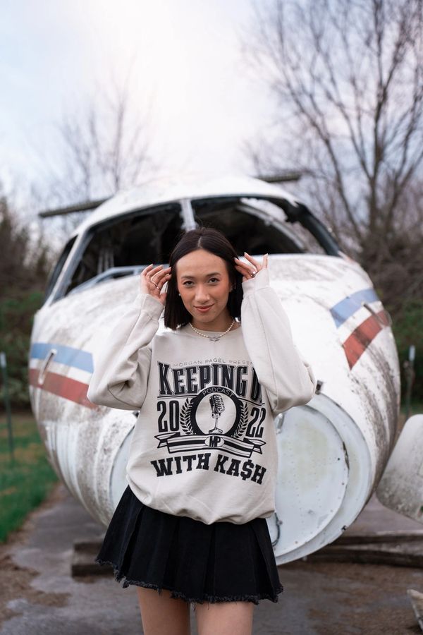 girl in beige crewneck