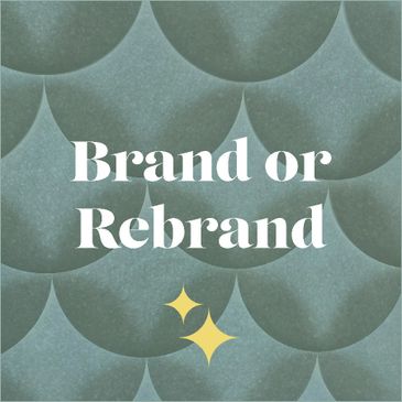 Text 'Brand or Rebrand' over a textured, scale-like background.