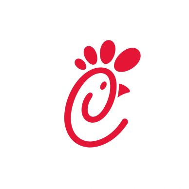 Red stylized chicken logo on white background.