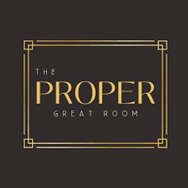 Elegant gold and black logo for The Proper Great Room.