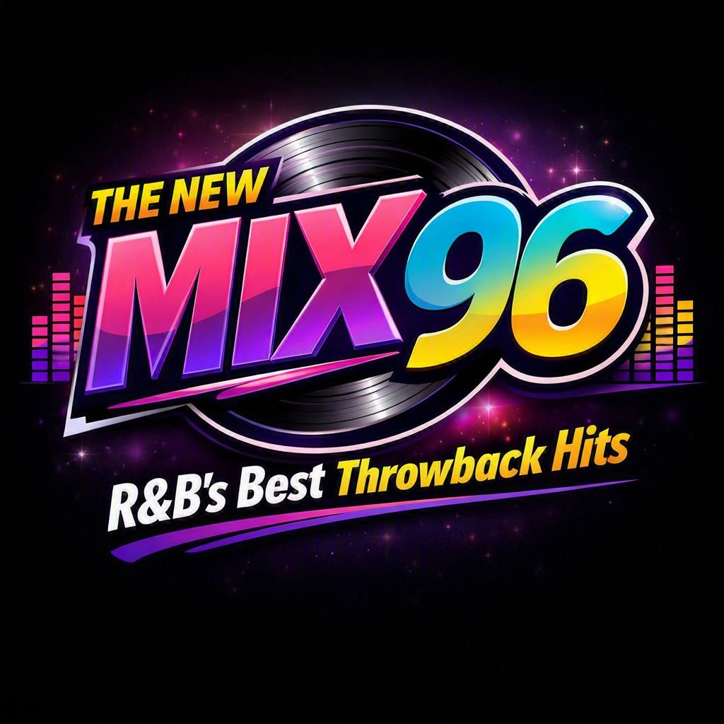 Logo for Mix 96 radio featuring throwback R&amp;B hits.