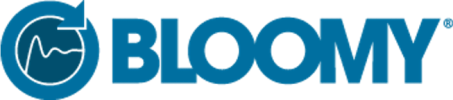 Bloomy logo with a blue circular design and bold text.