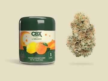 CBX L'Orange cannabis flower with packaging and bud.