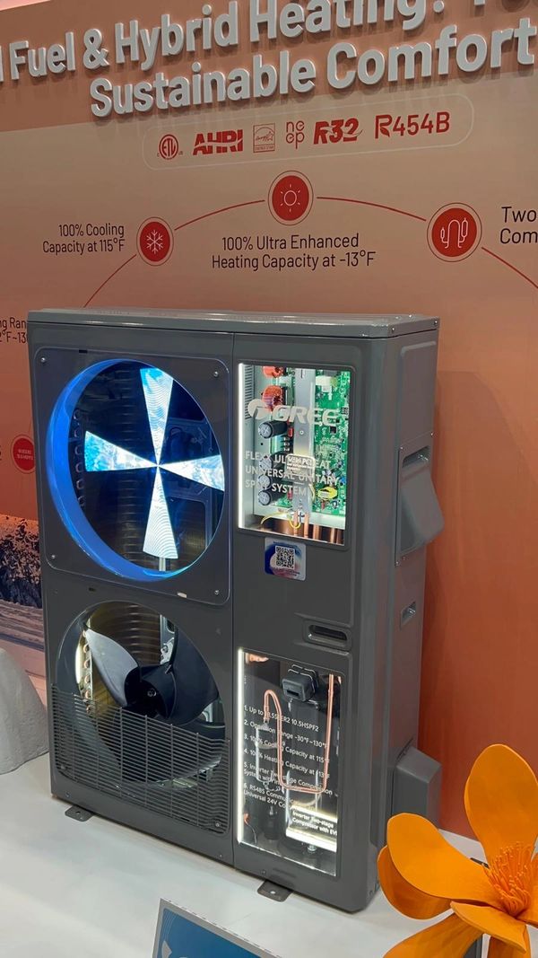 Modern heating and cooling unit with visible components.