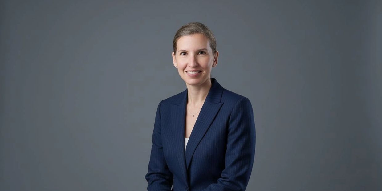 Picture of Nadia Tekkal in a navy blue suit sitting against a gray backdrop.
