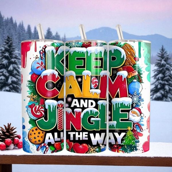 Keep calm And Jingle All The Way 20oz. Christmas Design Insulated Stainless Steel Tumbler. 