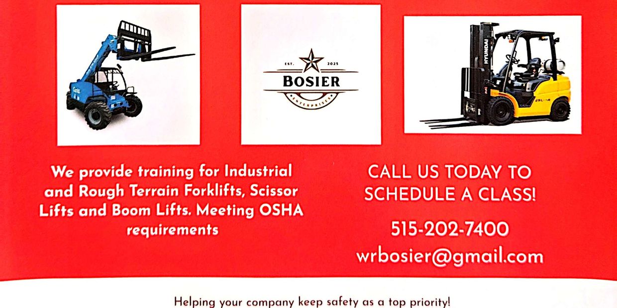 Bosier Enterprises, safety training, heavy equipment, OSHA approved, forklift, boom lift, near me