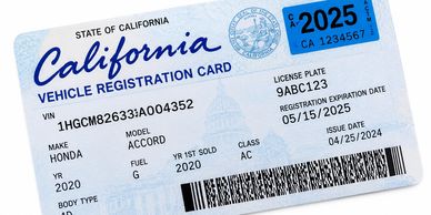California vehicle registration card for a 2020 Honda Accord.