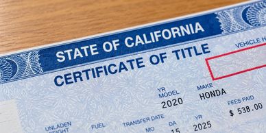 California vehicle certificate of title for a 2020 Honda.