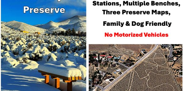 Scenic Preserve with benches, maps, and dog-friendly trails, no motorized vehicles allowed.