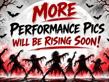 Silhouettes of zombies with bats and spooky text.