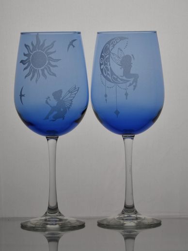 Sun and Moon Fairies.  (Set of two glasses)