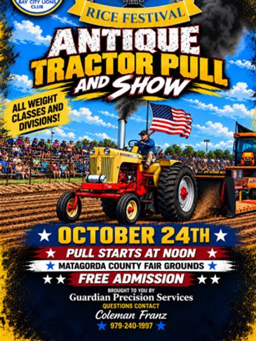 Poster for Antique Tractor Pull and Show on October 24th with free admission.