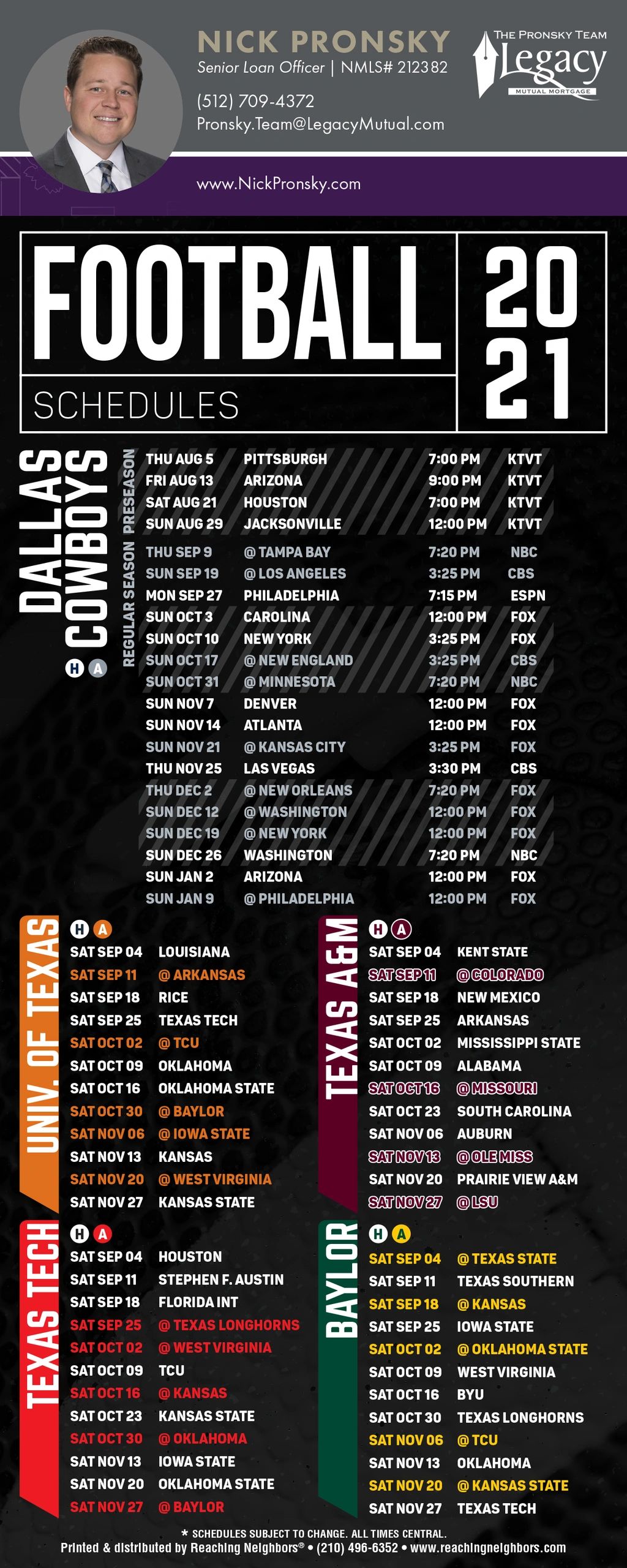 Football Schedules 2021 August