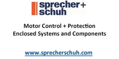 Logo and website of Sprecher+Schuh, specializing in motor control and protection.