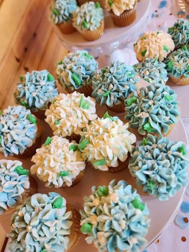 Hydrangea Topped Cupcakes