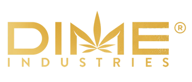Logo of Dime Industries with a cannabis leaf.