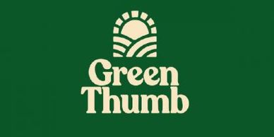 Green Thumb logo with a sun and field design.