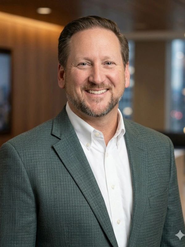 Smiling man in a business suit.