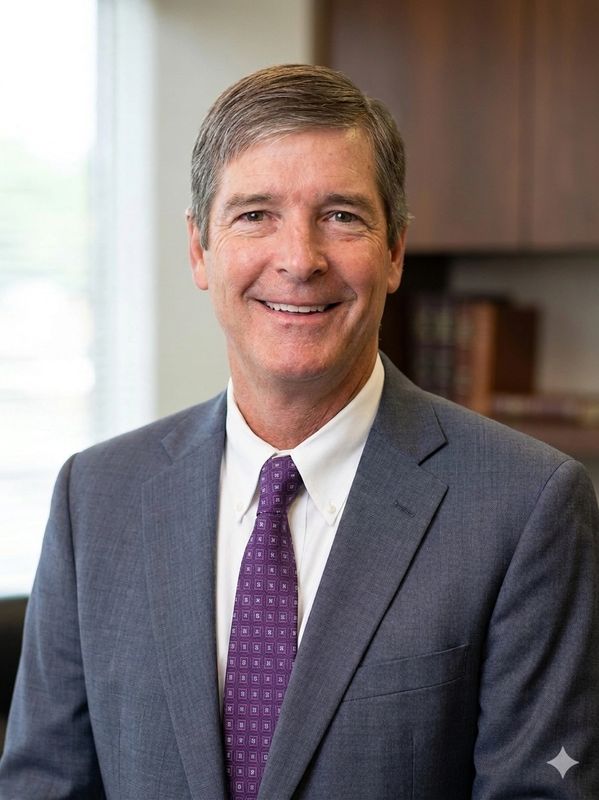 Man in suit smiling confidently.
