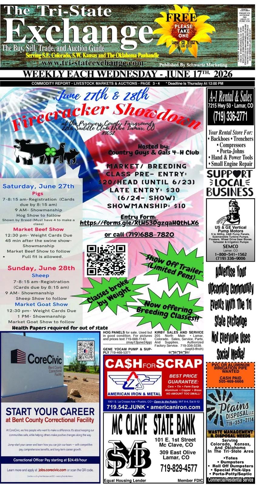 Firecracker Showdown livestock event in Lamar, CO on June 27-28, 2026.
