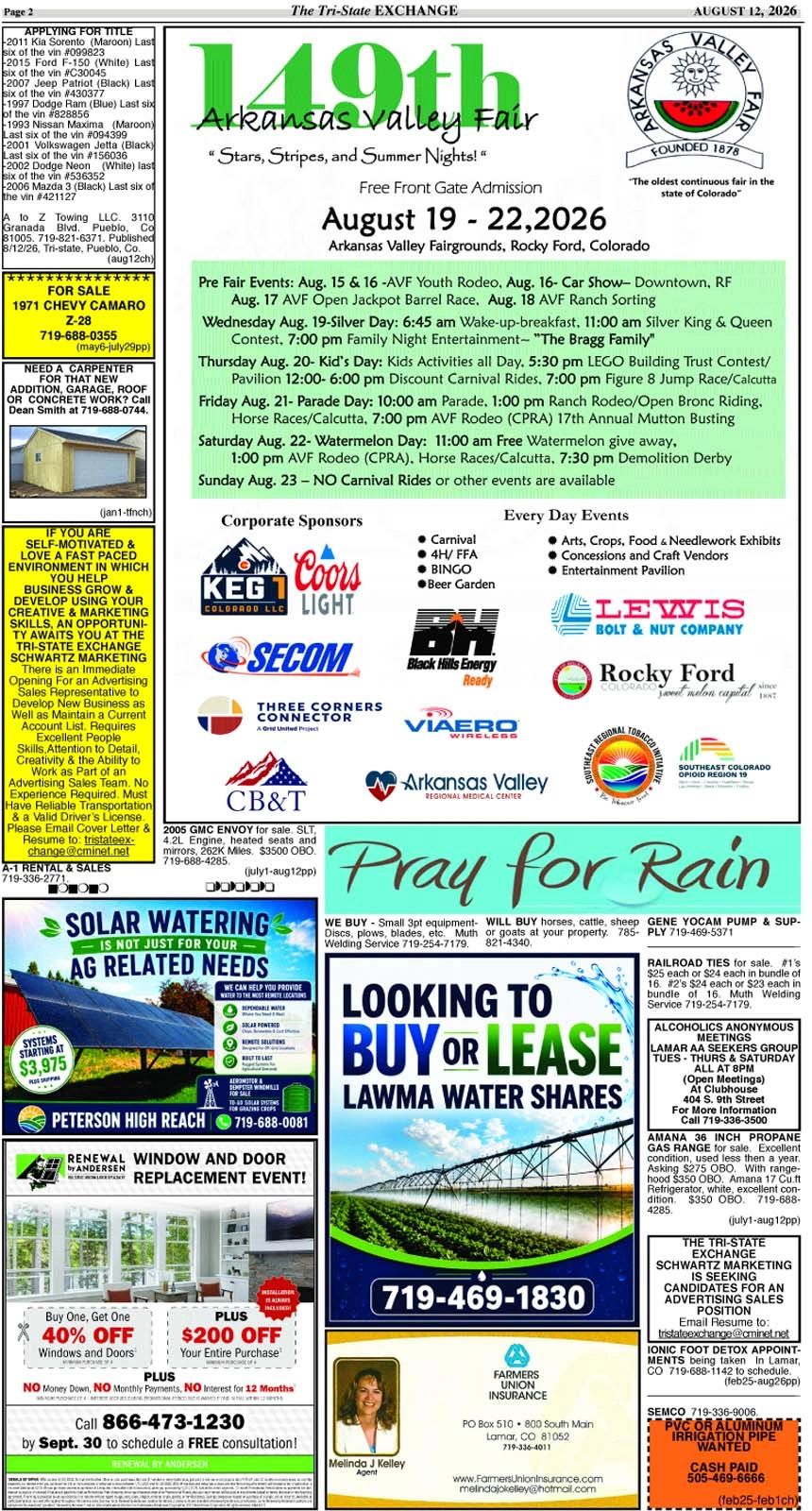 Advertisement page for the 49th Arkansas Valley Fair and local classifieds.