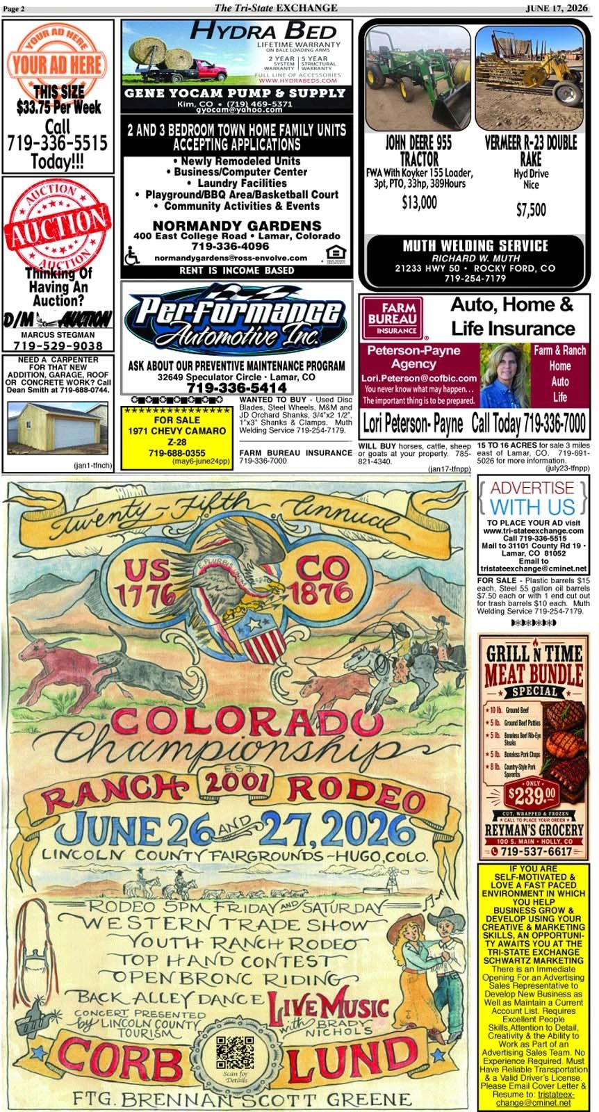 Colorful poster for Colorado Ranch Rodeo event on June 26-27, 2026 with rodeo activities and live music.