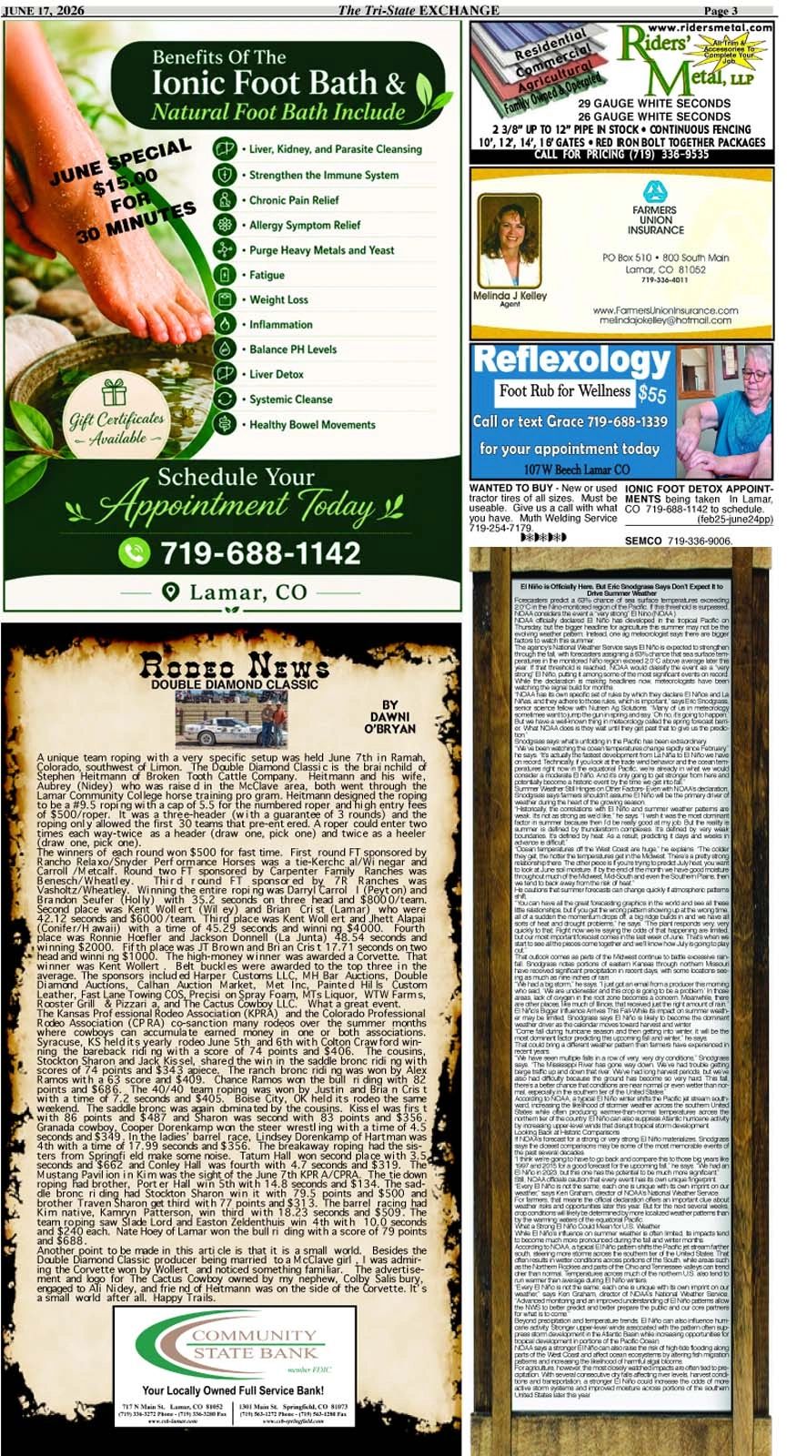 Ionic foot bath benefits and community news from Ramah and Lamar, Colorado.