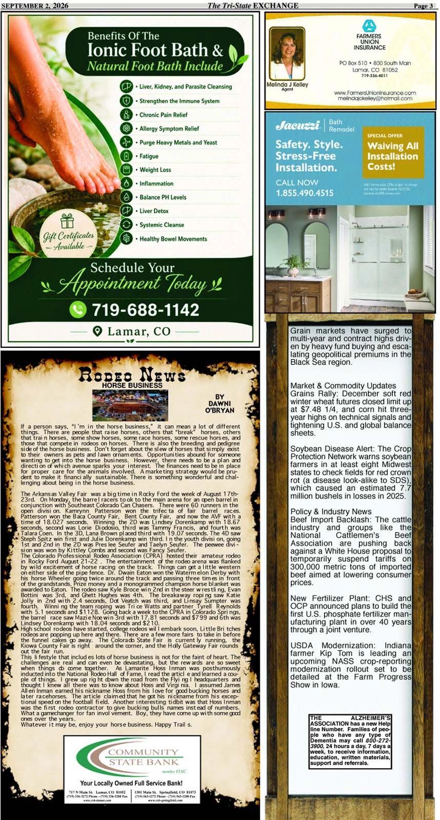 Advertisements and news page from The Tri-State Exchange dated September 2, 2026.