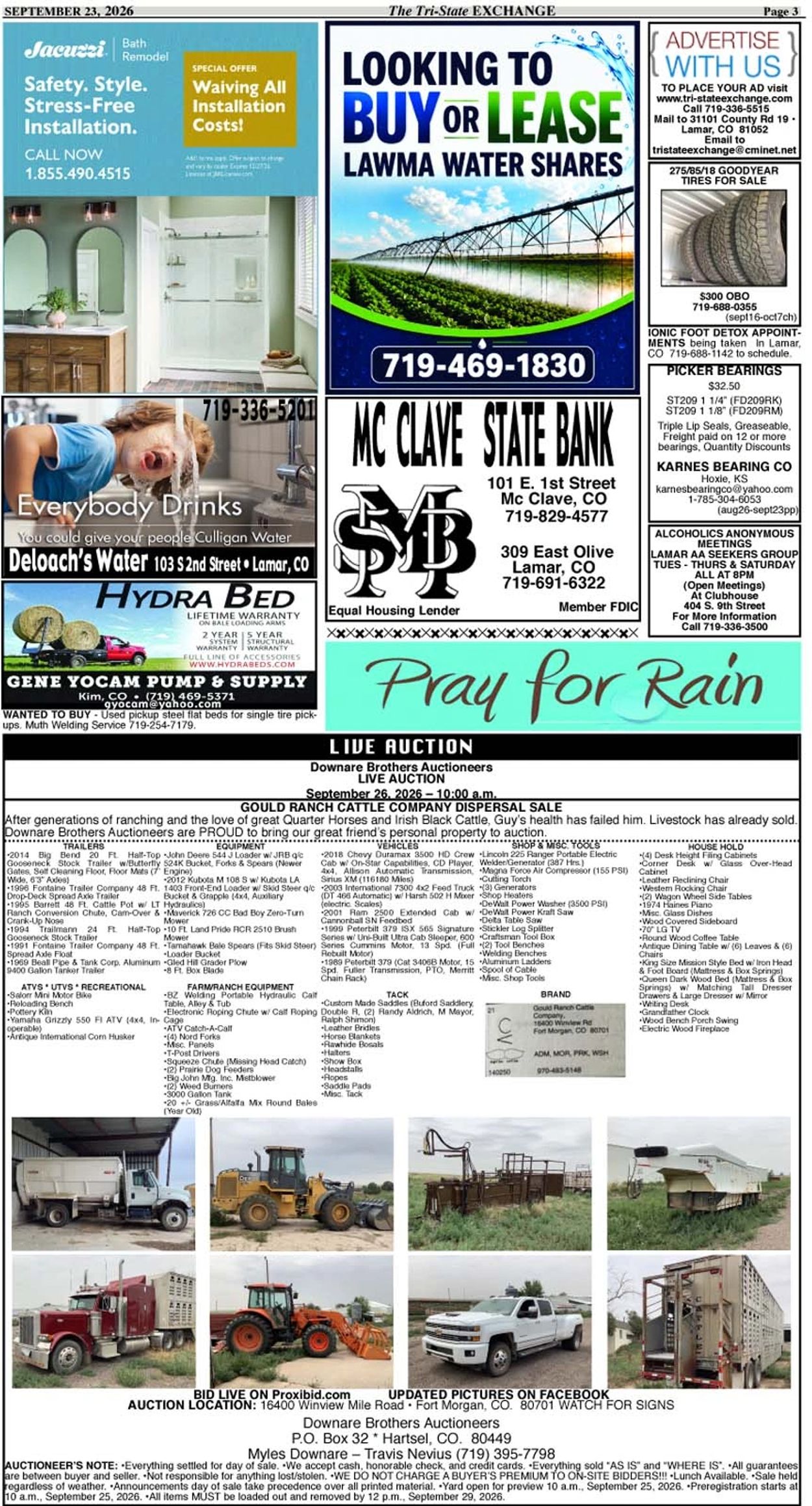 Classified ads and auction listings in a newspaper page.