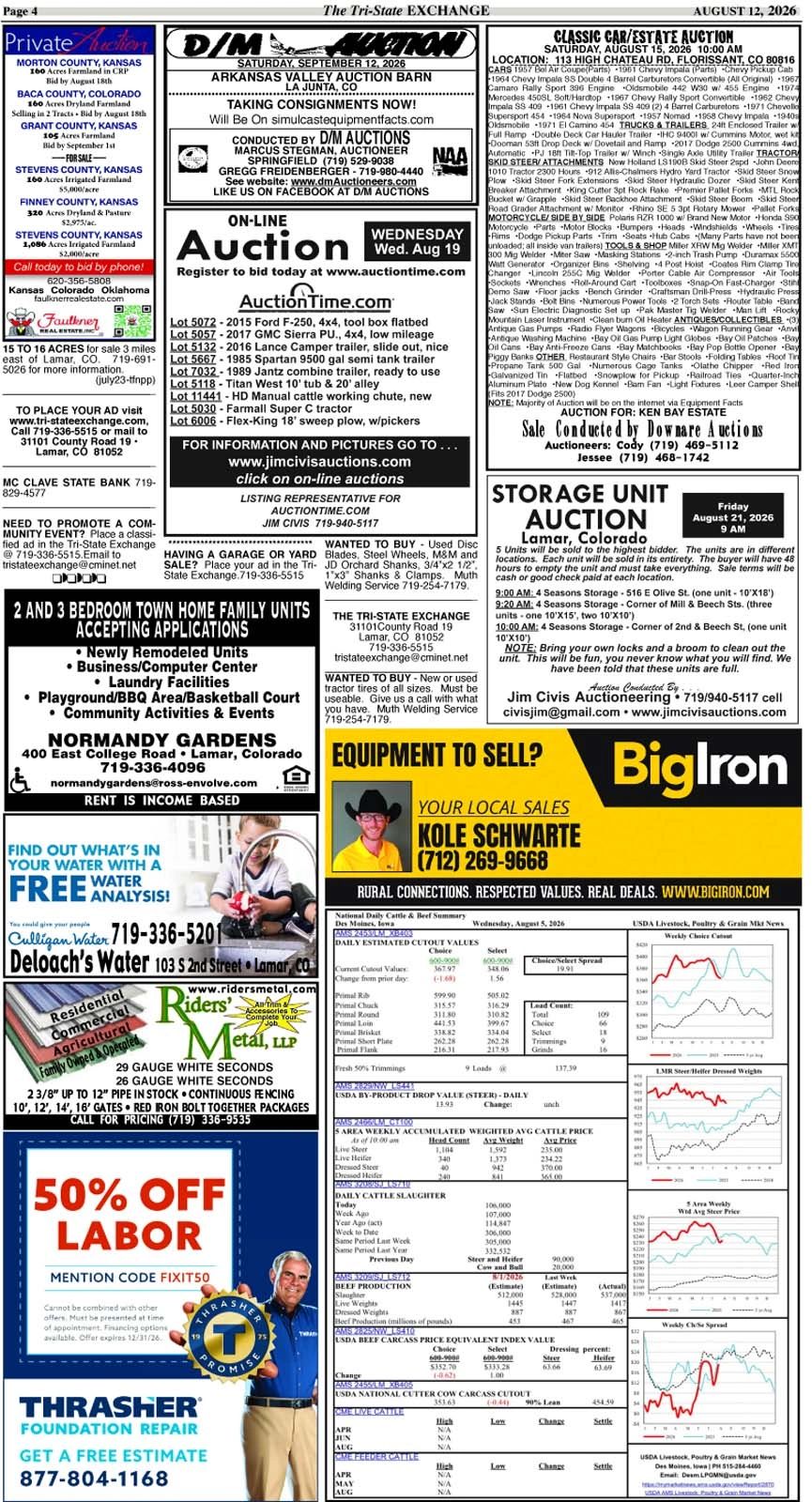 Page 4 of The Tri-State Exchange with various local auction and sale ads.