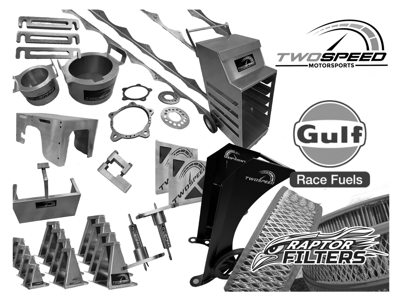 Two Speed Motorsports Product Line 
Scale Cart, Gulf Race Fuels, Raptor Filters, Racing Tire Cart 