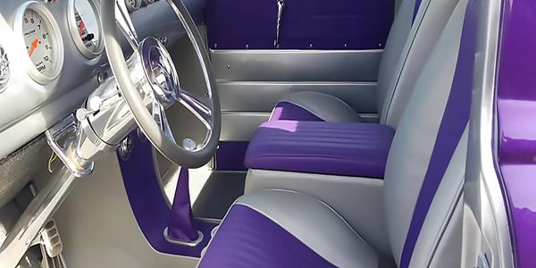 Interior of a modified Chevy truck.