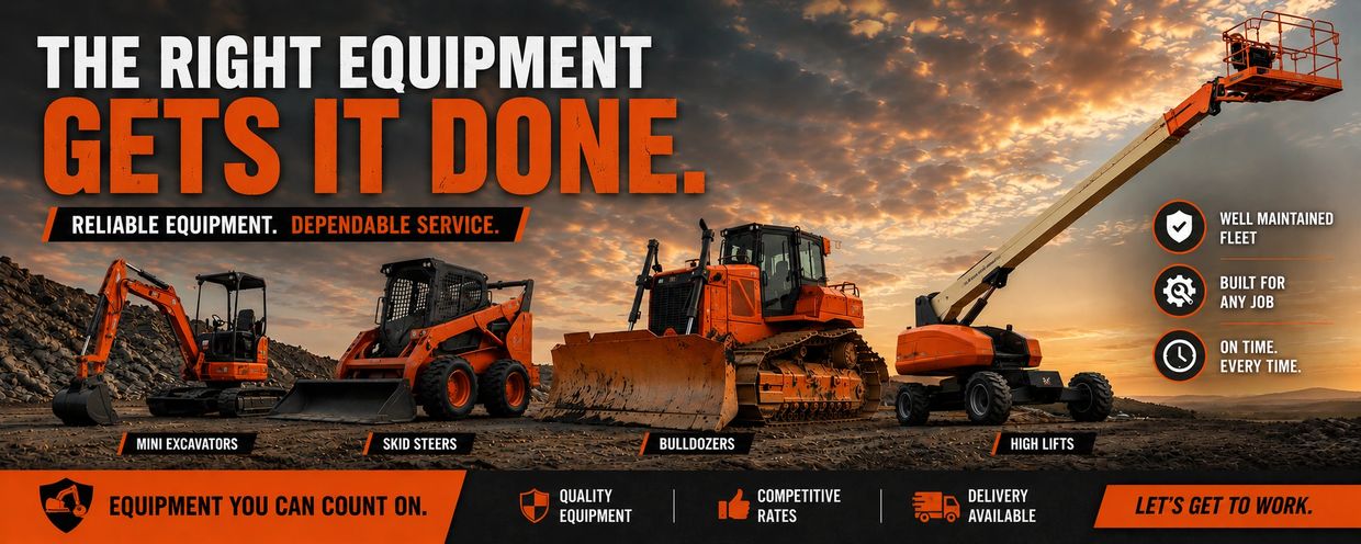 Heavy construction equipment ready for reliable and dependable service at sunset.